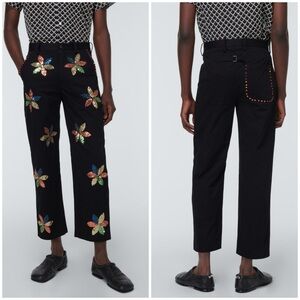 New Bode Flower Sequined Pinwheel Pants Trousers Black Floral Designer Sz 28